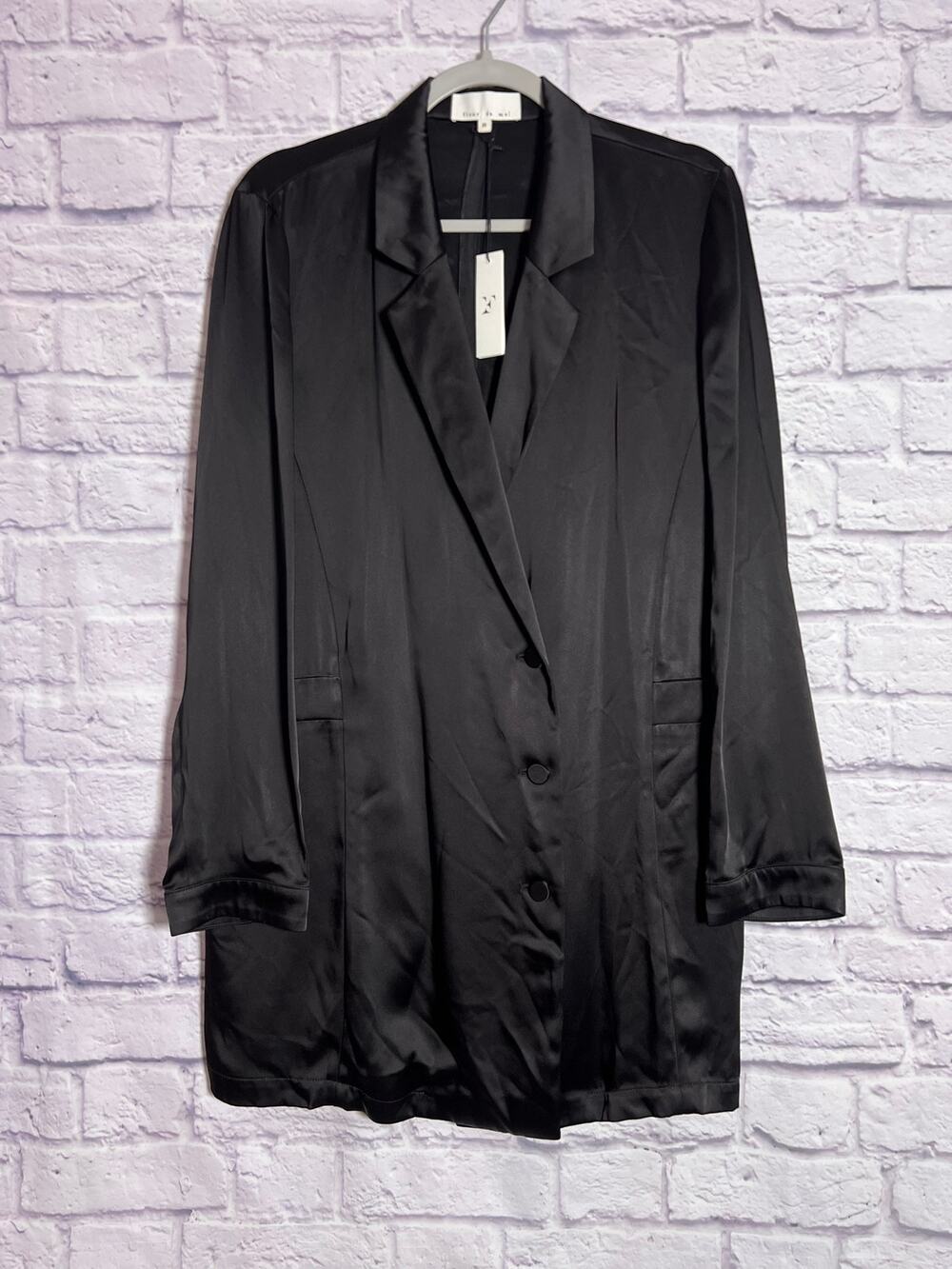 Fleur du Mal Black Satin Blazer Mini Dress SIZE 10 Longline Tuxedo Jacket NWT